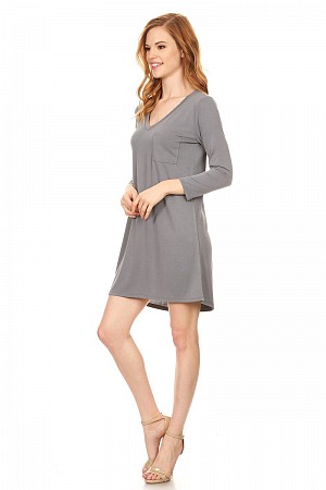 3/4 Sleeve V-Neck T-Shirt Dres ...